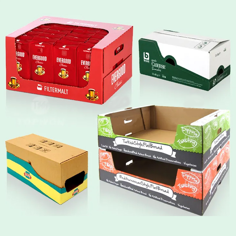 Holidaypacfactory custom retail corrugated tear away display box retail setup view