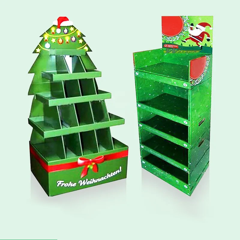 Holidaypacfactory round christmas tree cardboard floor display side support view