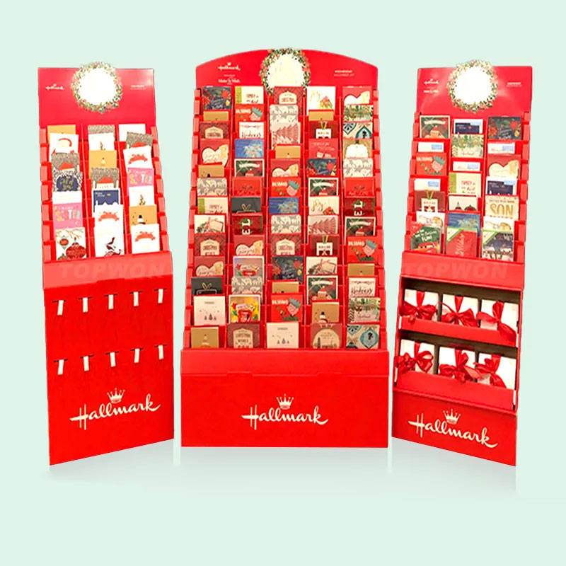 Holidaypacfactory corrugated FSDU with compartments for Christmas cards product display view