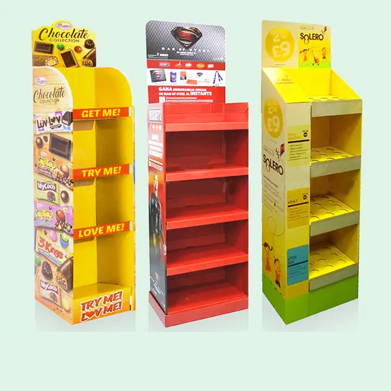 Holidaypacfactory corrugated cardboard display shelves for grocery store side support view