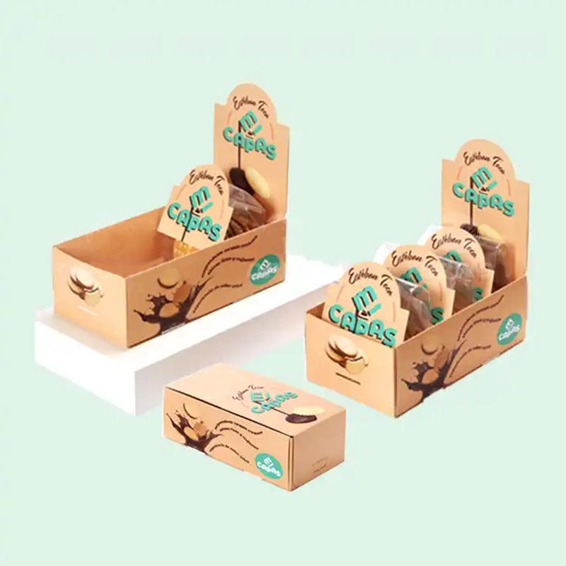 Holidaypacfactory cardboard counter display box with attached header main display view