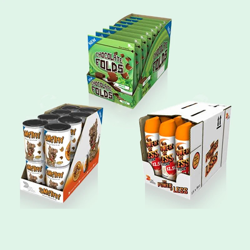 Holidaypacfactory cardboard counter display box with attached header product display view