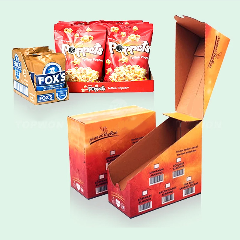 Holidaypacfactory cardboard counter display box with attached header structural detail