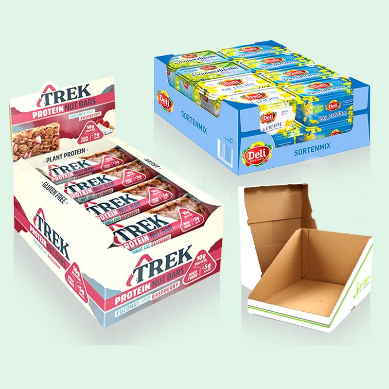 Holidaypacfactory shelf ready protein bar display box retail setup view