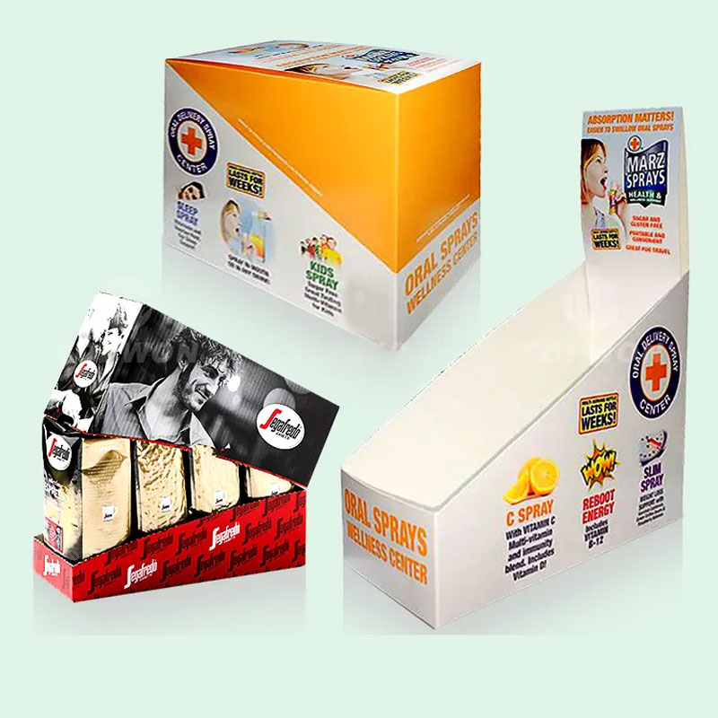 Holidaypacfactory shelf ready protein bar display box side support view