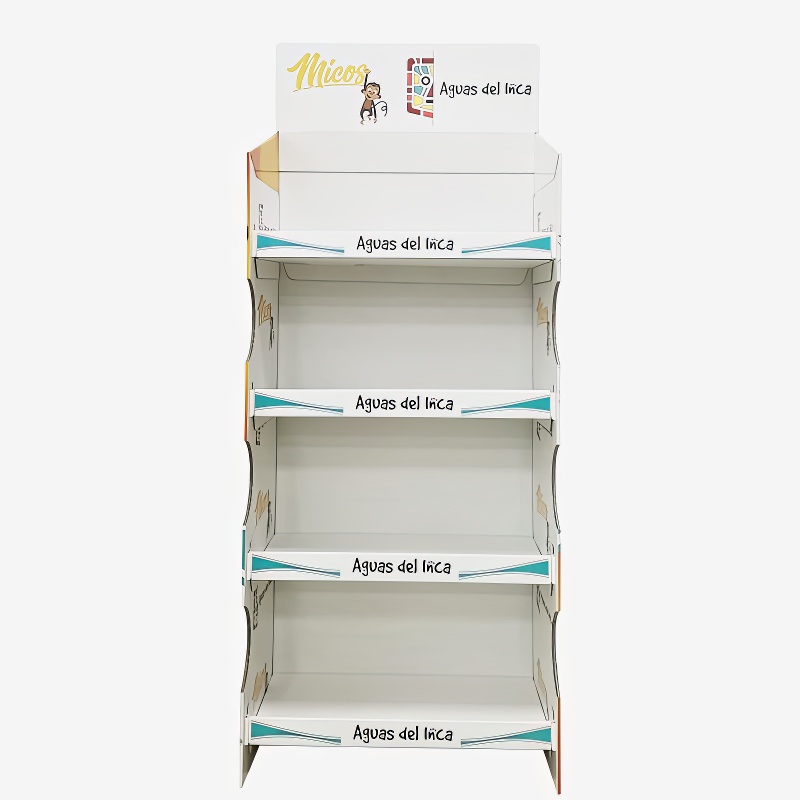 Holidaypacfactory custom potato chips cardboard floor display rack side support view