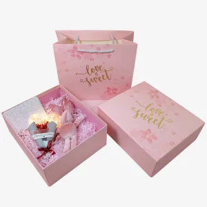 Custom Logo Pink Printed Cosmetic Box With Raffia Grass