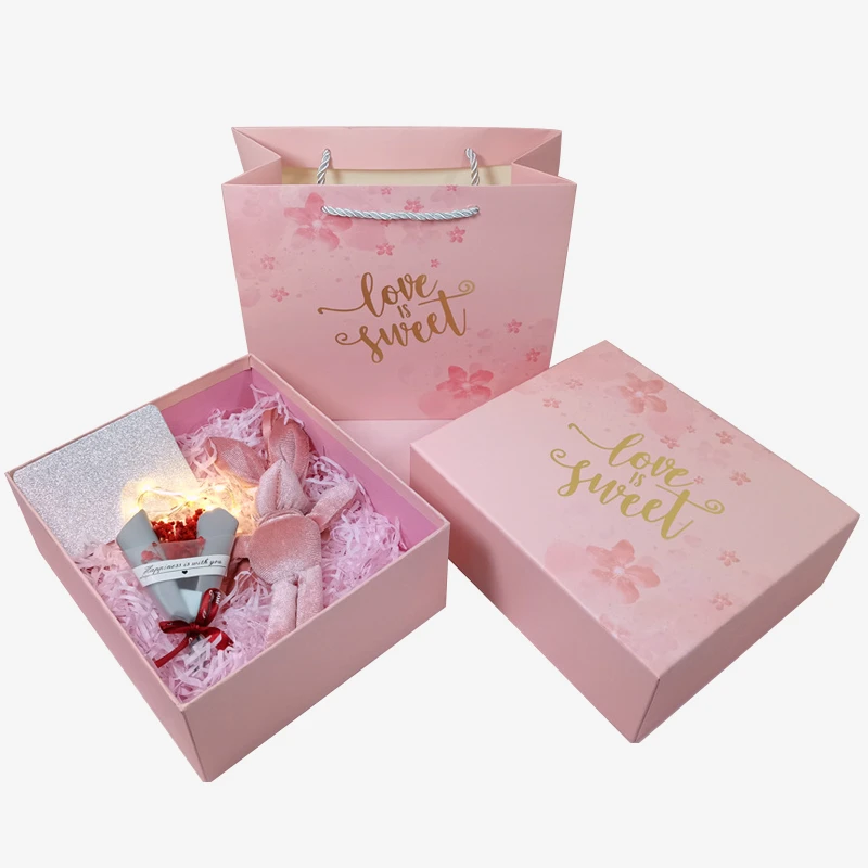 Custom Logo Pink Printed Cosmetic Box with Raffia Grass - Holidaypac Beauty Gift Box