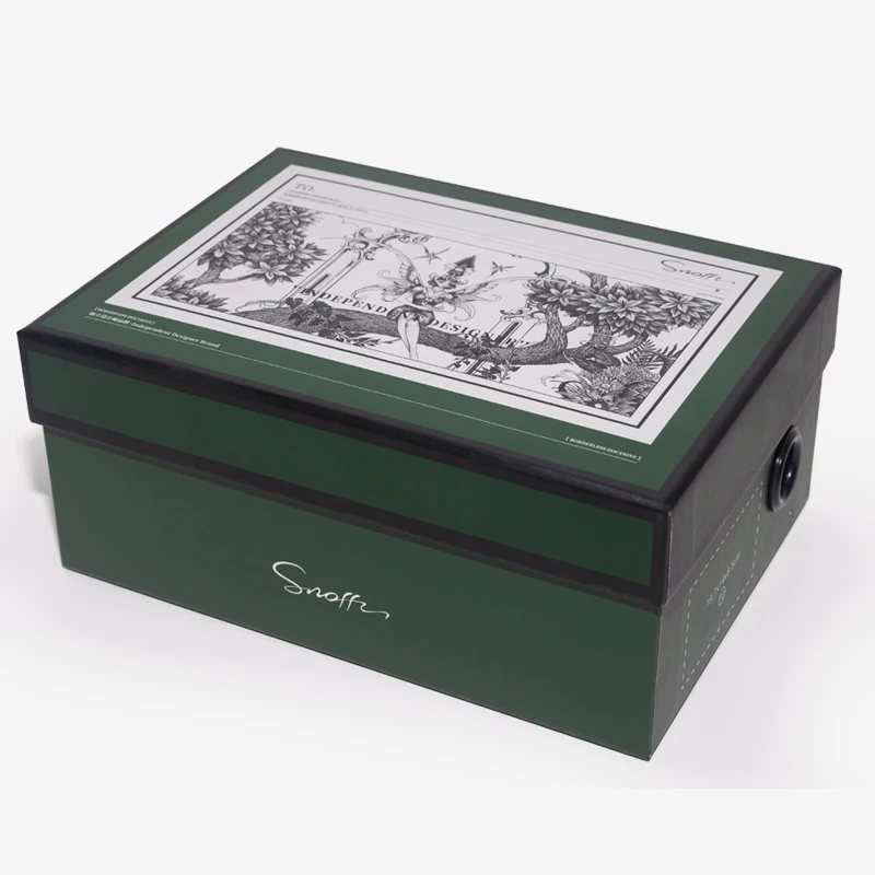 Holidaypacfactory dark green lift off lid gift box packaging opening view
