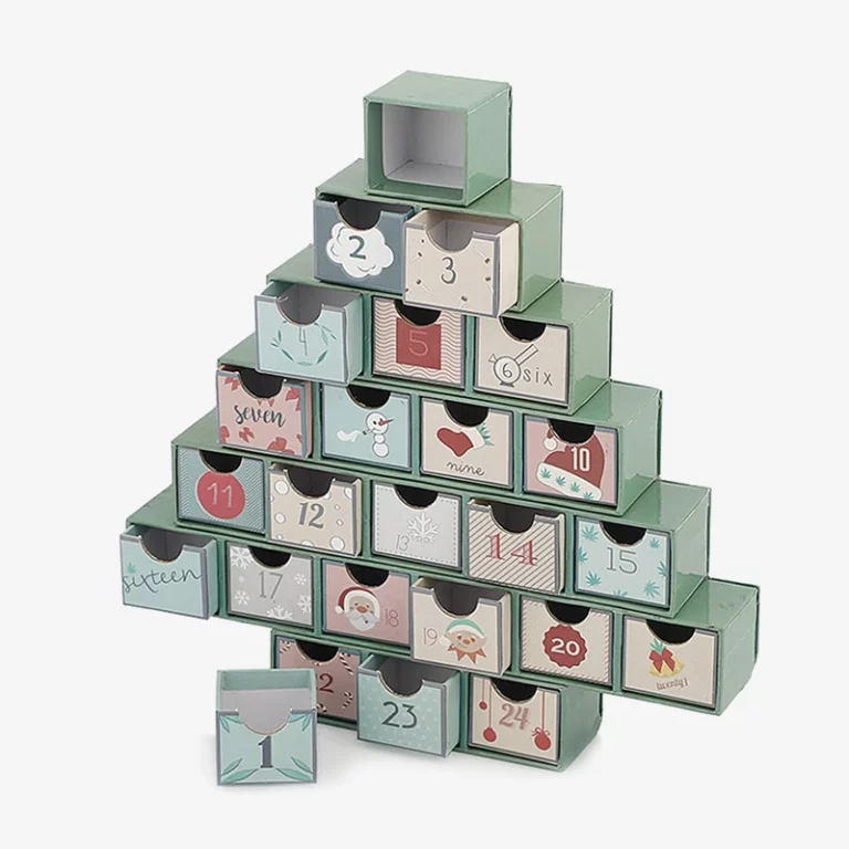 Christmas Tree Unique Shape 24 Days Calendar Box With Drawer