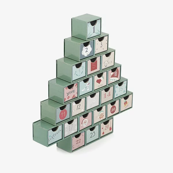 Christmas Tree Unique Shape 24 Days Calendar Box With Drawer 2