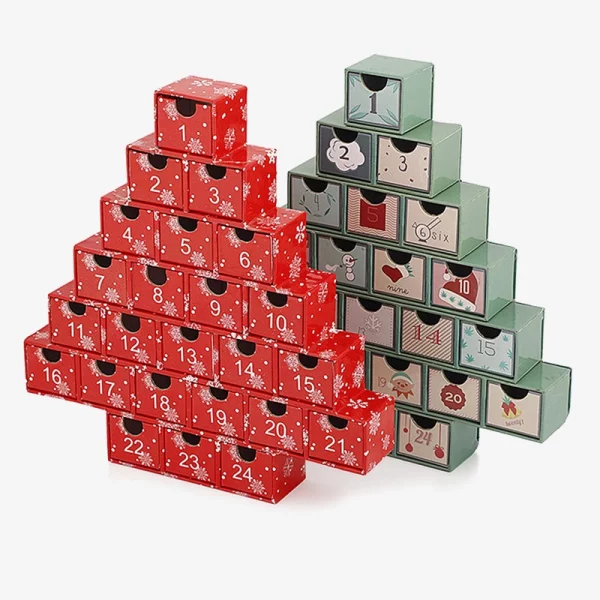 Christmas Tree Unique Shape 24 Days Calendar Box With Drawer
