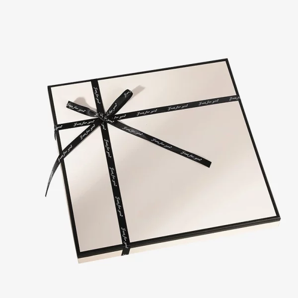 Simple Beige Square Top And Bottom Cover Scarf Box With Bow 2