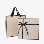 Simple Beige Square Top And Bottom Cover Scarf Box With Bow 3