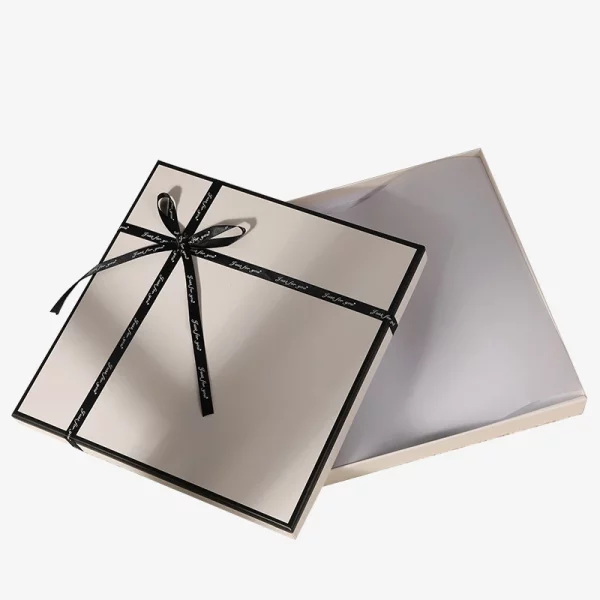 Simple Beige Square Top And Bottom Cover Scarf Box With Bow 4