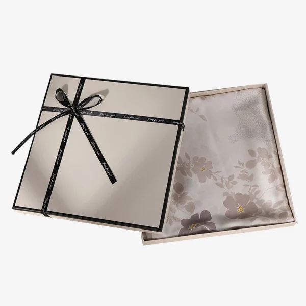 Simple Beige Square Top And Bottom Cover Scarf Box With Bow