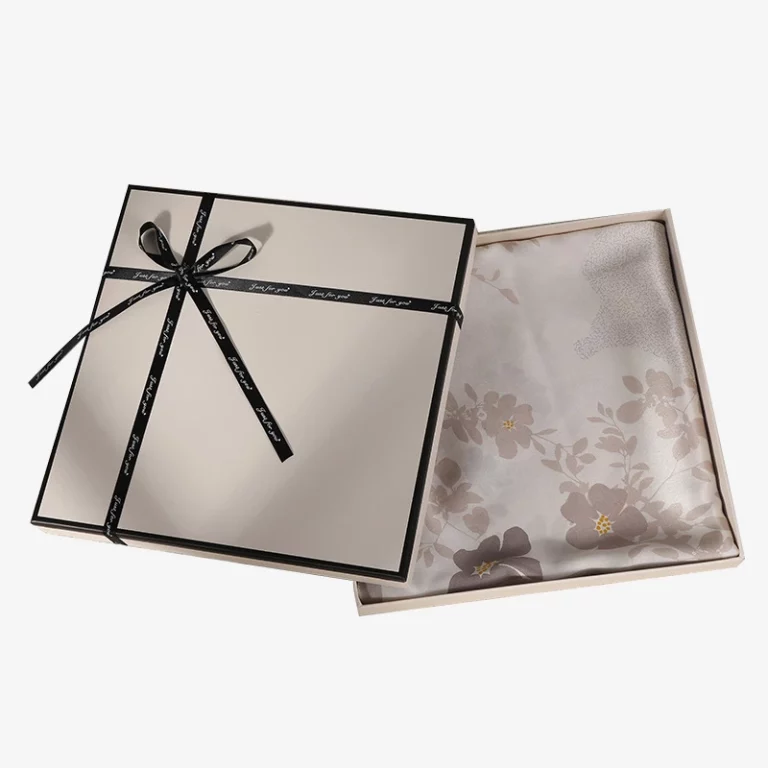 Simple Beige Square Top And Bottom Cover Scarf Box With Bow