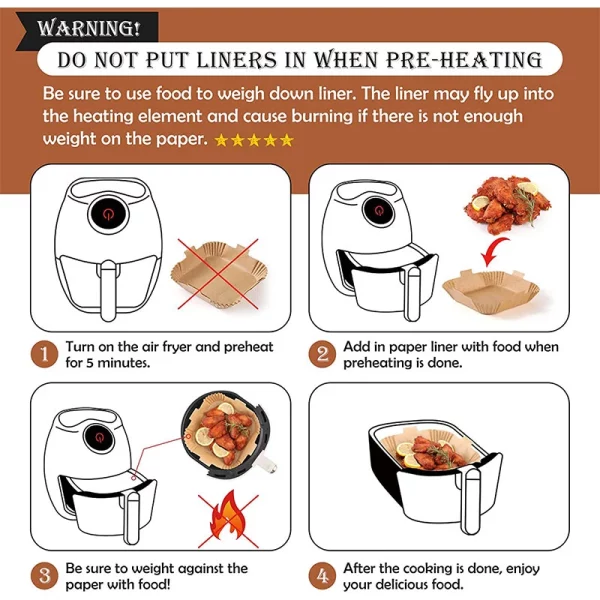 Square Oil-proof Air Fryer Liner With Hanging Ear 4