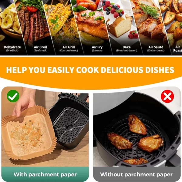 Square Non-stick Air Fryer Liner With Parchment Paper 4