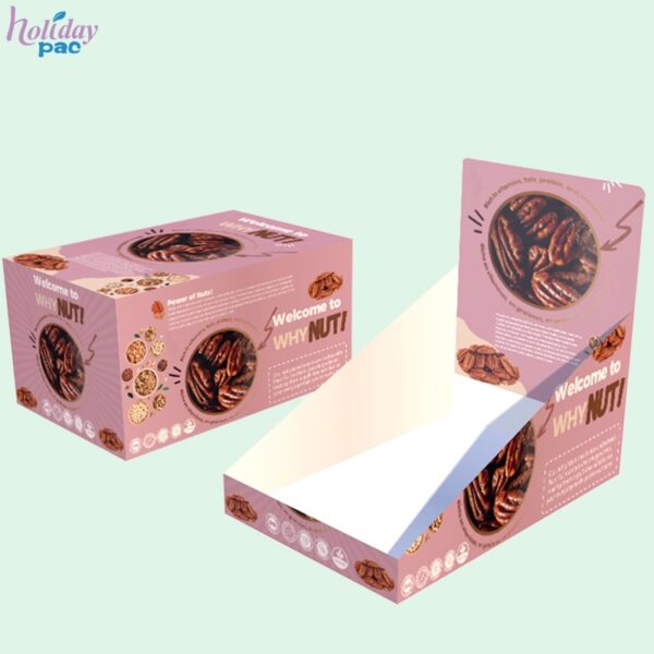 Custom Shelf Ready Packaging with Tear Top & Tuck In Lid for Nut Pouches 1