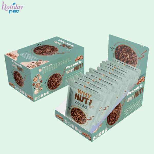 Custom Shelf Ready Packaging with Tear Top & Tuck In Lid for Nut Pouches 3