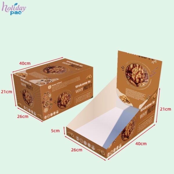 Custom Shelf Ready Packaging with Tear Top & Tuck In Lid for Nut Pouches 4