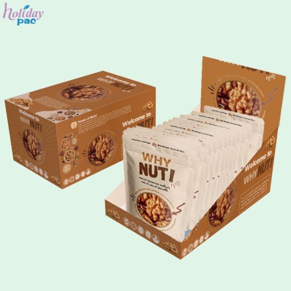 Custom Shelf Ready Packaging with Tear Top & Tuck In Lid for Nut Pouches 5