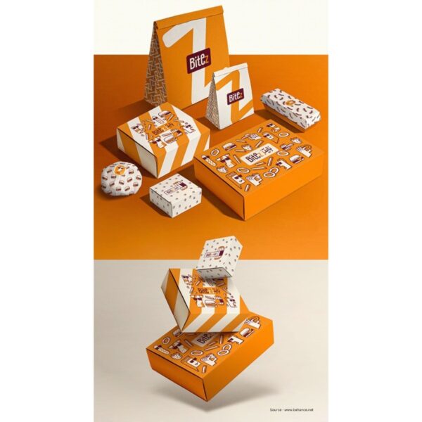 Bitez Orange Branded Burger Fries Drink Takeaway Bag Fast Food Packaging Set Holidaypac