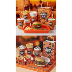Custom Printed Burger Box Fries Cup Drink Cup Takeaway Paper Bag Branded Fast Food Packaging Set Holidaypac