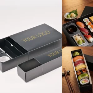 Premium black sushi takeaway box wholesale with sashimi and rolls - Holidaypac