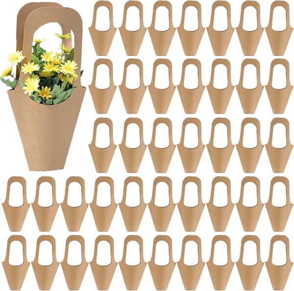 Wholesale kraft paper flower basket bouquet carrier bag by Holidaypac Factory
