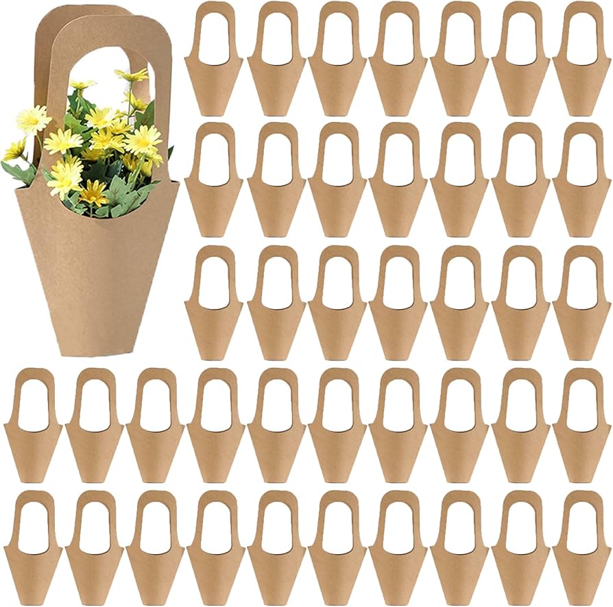 Wholesale kraft paper flower basket bouquet carrier bag by Holidaypac Factory