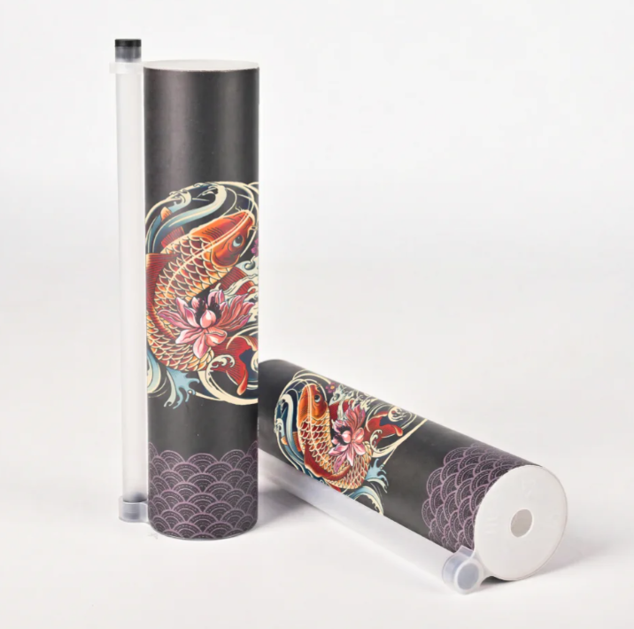 Custom sushi tube packaging with sauce tube koi black design - Holidaypac Factory