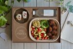 Soy menta vegan picnic meal prep box with falafel hummus avocado and salad - eco-friendly bento packaging by Holidaypac