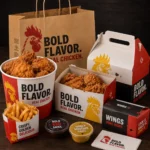 Holidaypacfactory bold printed takeaway chicken wing box fries cup paper bowl and kraft paper bag packaging