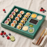 Holidaypacfactory green paper sushi box single tray lifestyle presentation