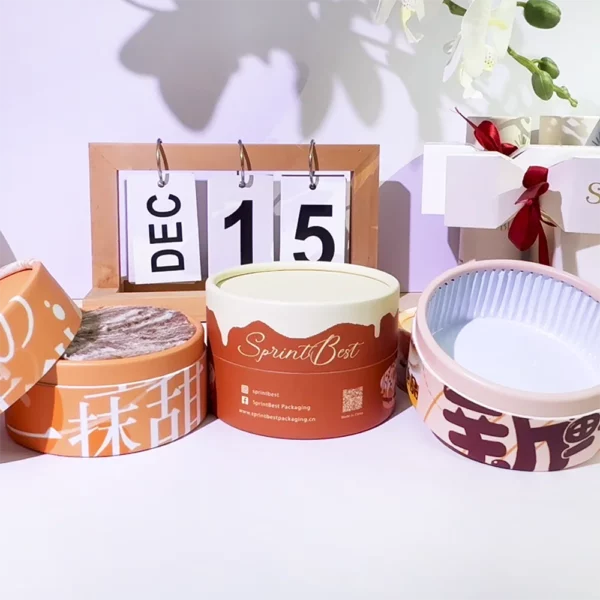 Holidaypacfactory luxury cylinder cardboard cheesecake box canister display arrangement
