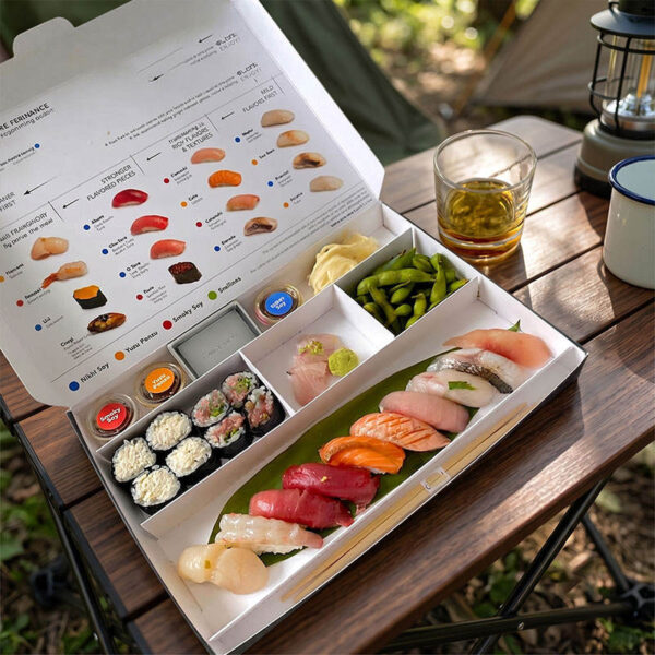 Holidaypacfactory compartment sushi bento deli paper box with meal layout