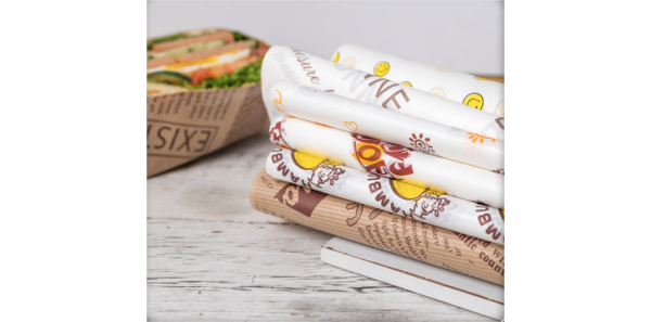 Holidaypacfactory custom burger wrap paper layout for takeaway burger and fries service