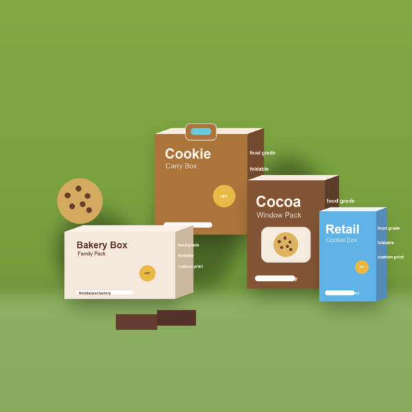 Holidaypacfactory custom cookie bakery collection with carry handle and window box packaging