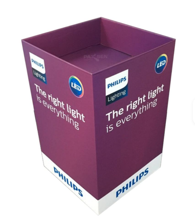 Holidaypacfactory custom cardboard dump bin display centered catalog main image with large logo watermark