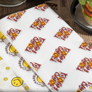 Holidaypacfactory custom printed sandwich wrap paper sheets in stacked presentation