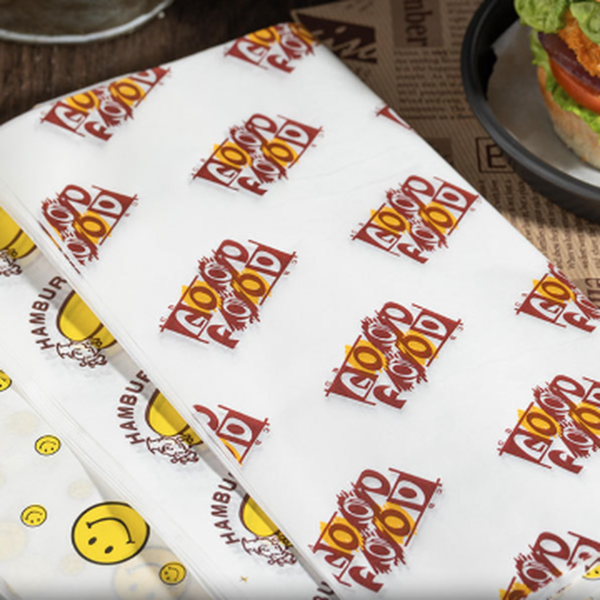 Holidaypacfactory stacked white custom sandwich wrap paper sheets with multi print styles