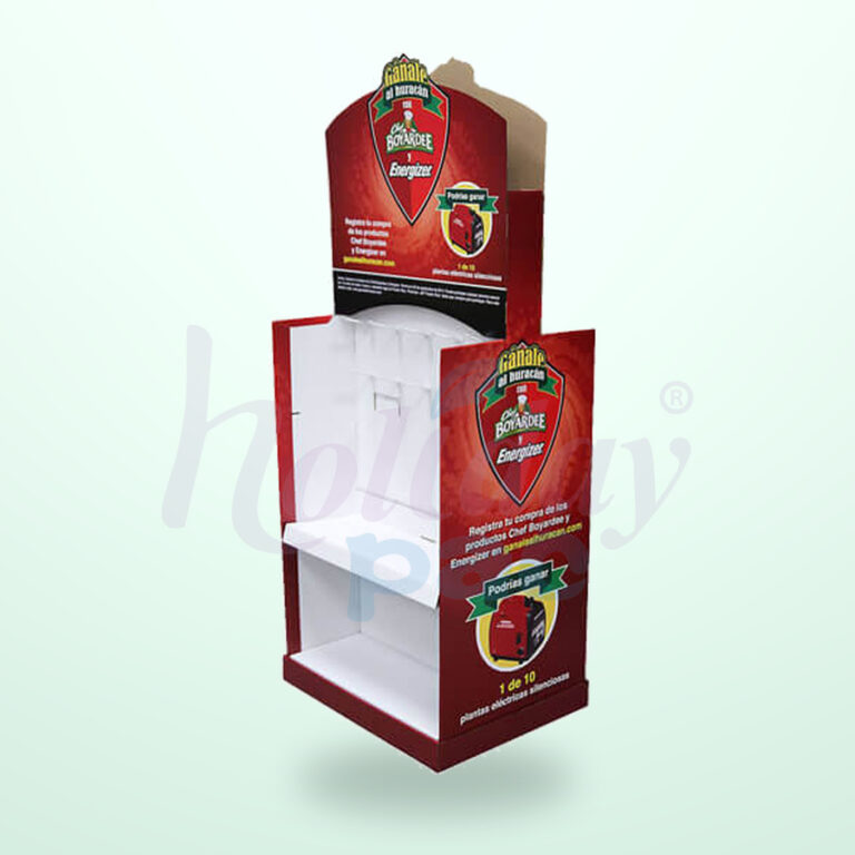 Holidaypacfactory corrugated retail pallet skirt display centered 900 square catalog main image with logo watermark