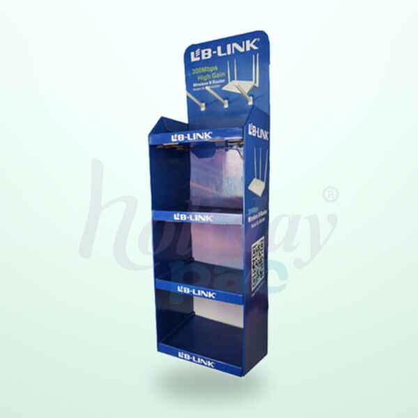 Holidaypacfactory Custom Cardboard WiFi Floor Display Racks With Hooks for Tech Accessory Promotions image 01 by Holidaypacfactory