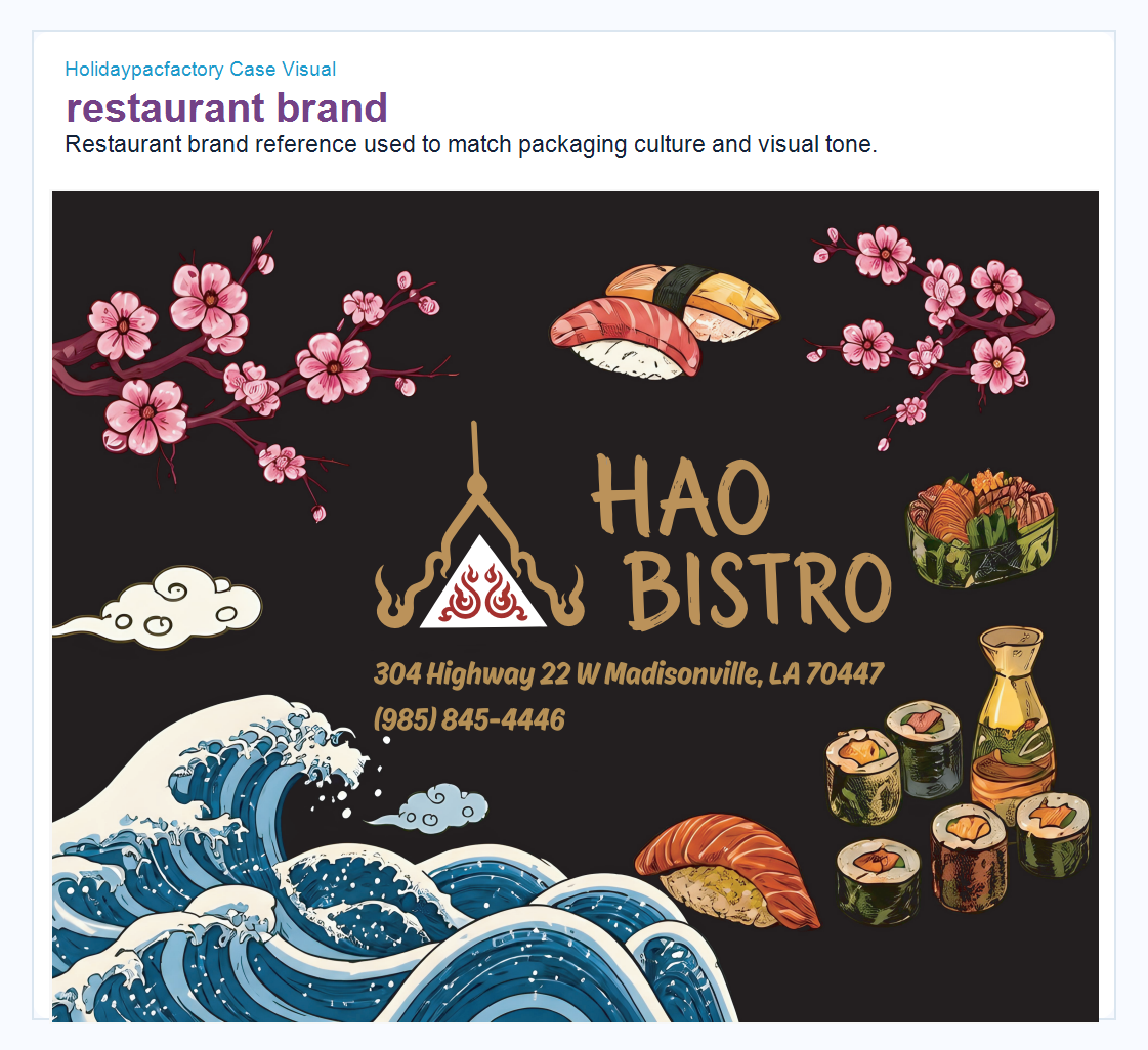 Holidaypacfactory holidaypac factory custom sushi packaging case study restaurant brand reference for black sushi packaging
