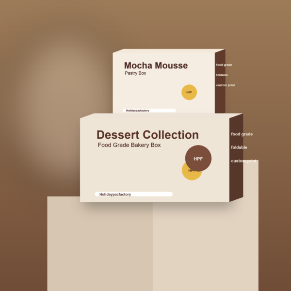 Holidaypacfactory mocha dessert bakery packaging stack with food grade paper cookie box
