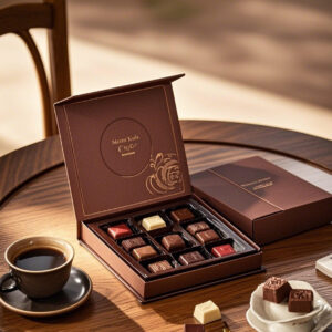 Holidaypacfactory luxury chocolate packaging box with coffee table gifting scene