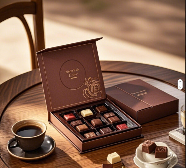 Holidaypacfactory luxury chocolate packaging box with coffee table gifting scene