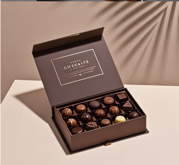 Holidaypacfactory warm brown chocolate gift box with magnetic lid and compartment insert